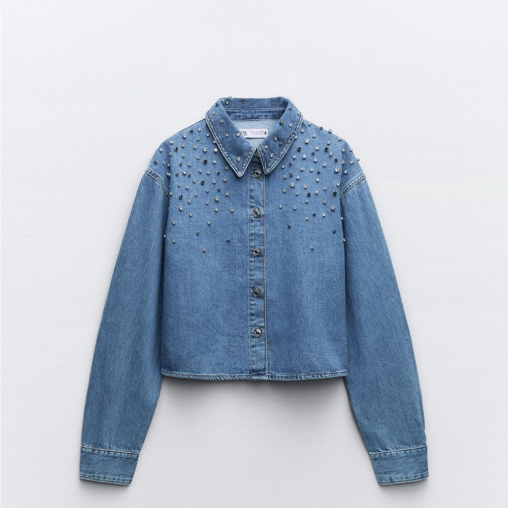 Jewel denim cropped shirt Zara